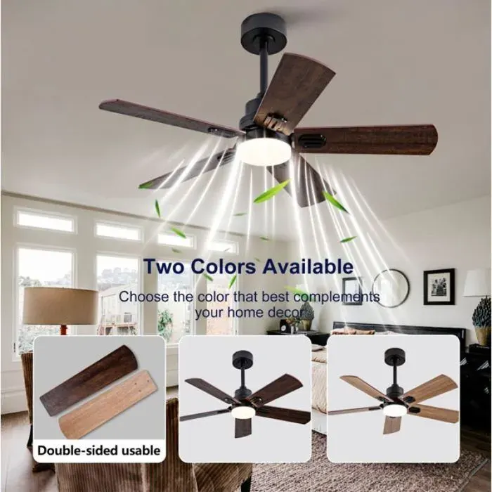 Ventilateur plafond 107 cm avec Lumière - 6 Vitesses - Télécommande - Moteur CC Silencieux - Pour Terrasses/Chambre/Salon