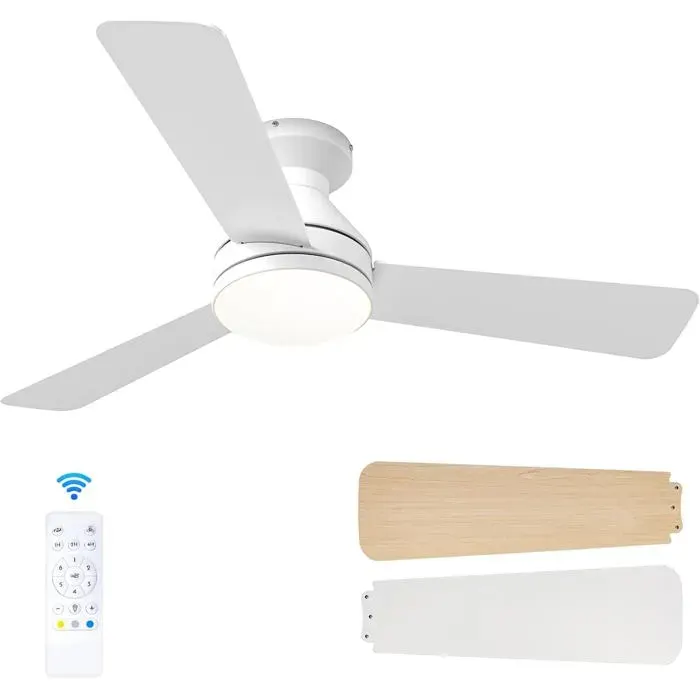 Ventilateur plafond 107 cm silencieux LED télécommande moteur DC réversible 6 vitesses été hiver intérieur extérieur