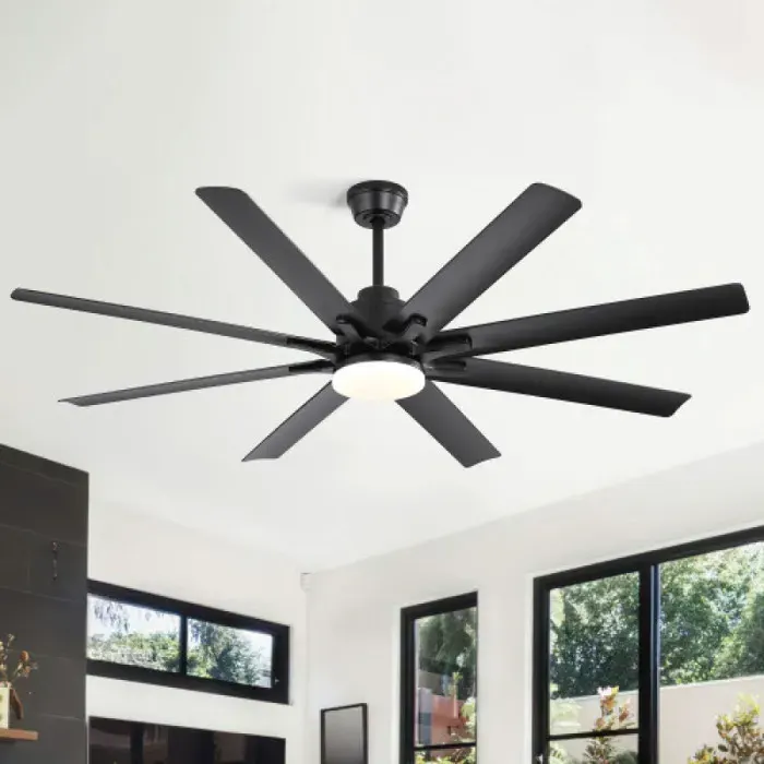 Ventilateur plafond 132 cm avec lumière DC réversible télécommande LED dimmable 3 couleurs 8 pales-Noir VENTILATEUR DE PLAFOND