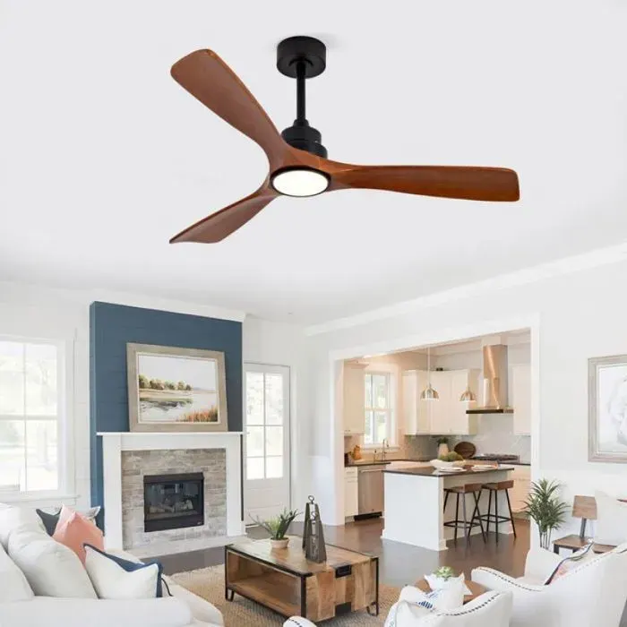Ventilateur plafond 132 cm - Éclairage LED - Double Commande Intelligente - Moteur CC Silencieux - Noir et Noyer Foncé
