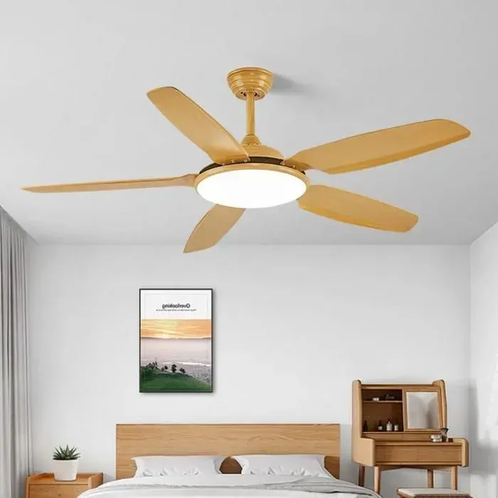 Ventilateur Plafond 132cm 5 Pales ABS Effet Bois - LED 72W 3 couleurs 6 vitesses Moteur DC Réversible Silencieux