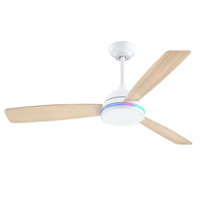 Ventilateur Plafond 132cm avec Lumière LED RGB - Silencieux et Télécommande 3 Pales Bois- Moteur DC 50W Chambre Salon Salle à Manger