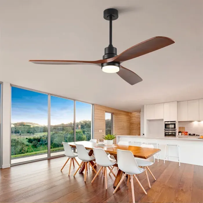 Ventilateur Plafond 152cm - avec Lampe Moteur DC 40W 3 Pales Bois Noyer LED Dimmable Télécommande - Noir