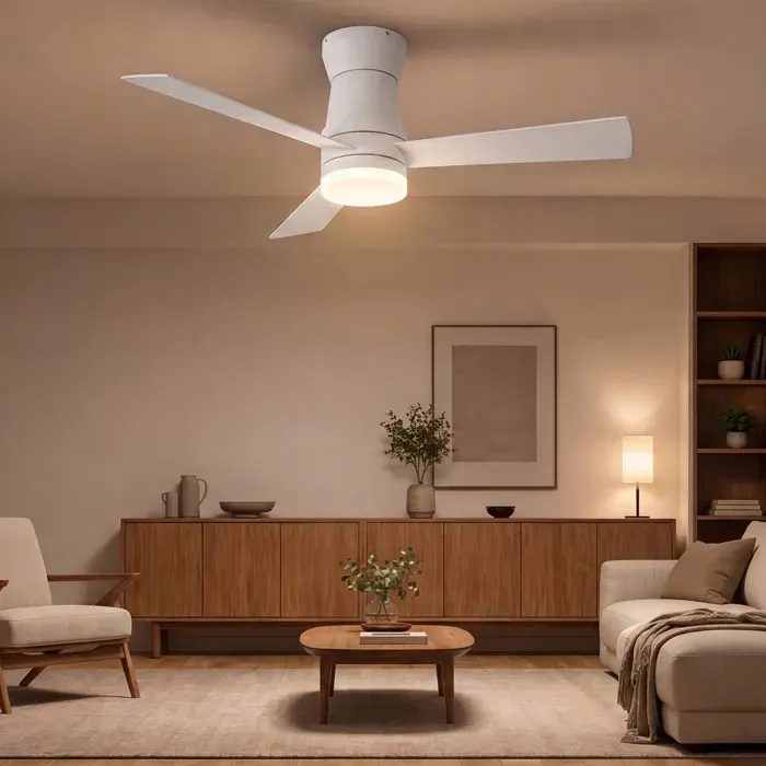 Ventilateur plafond 2 en 1 blanc 52 pouces LED 3 couleurs 6 vitesses 3 pales télécommande minuterie été/hiver salon.