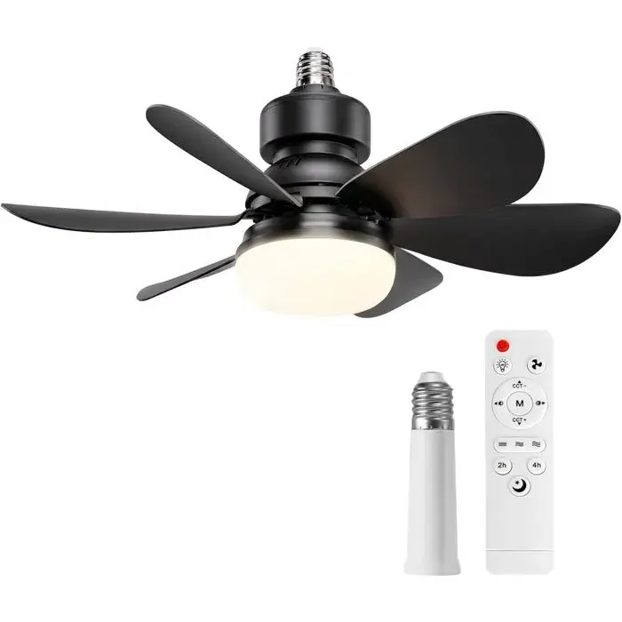 Ventilateur plafond 2en1 – LED télécommande 6 vitesses E27 – pour chambre cuisine – Noir