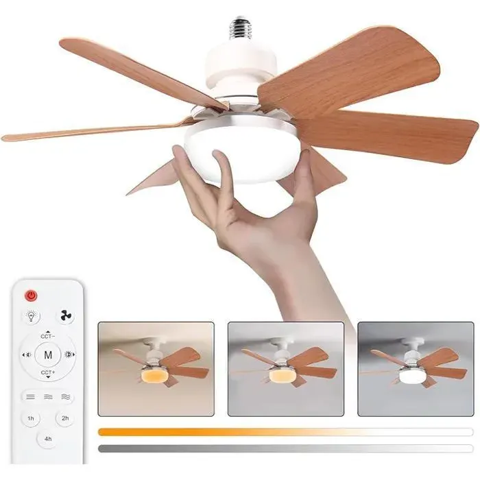 Ventilateur Plafond 30W avec Lampe E27 Dimmable LED Couleur Bois multicolore VENTILATEUR DE PLAFOND Multicol VENTILATEUR DE PLAFOND