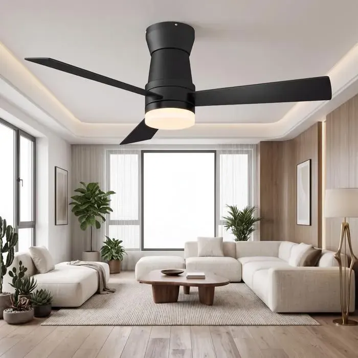 Ventilateur plafond 42 noir 3 pales 6 vitesses télécommande minuterie 1/4/8h LED variable réversible été/hiver