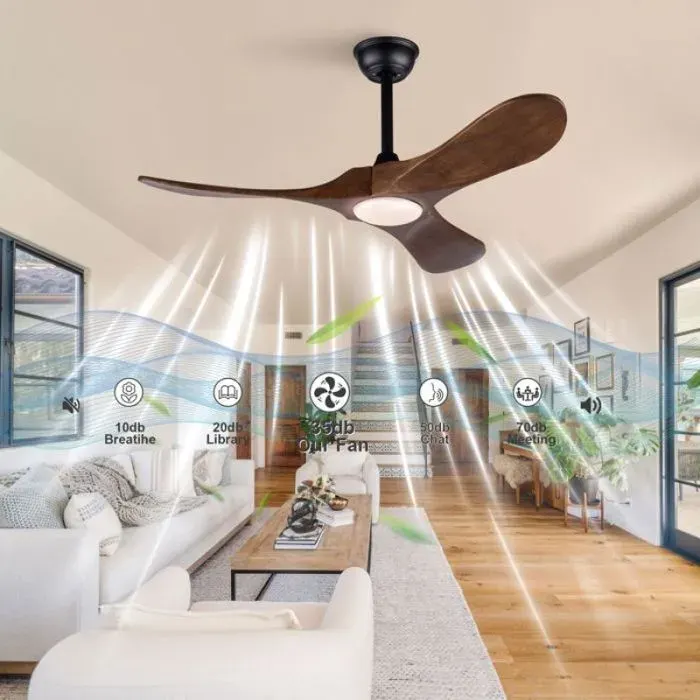 Ventilateur plafond 42 pouces 6 vitesses modulables Noir+Noyer 3 pales bois massif solides lumière 3 teintes et télécommande inc — coloris Blanc