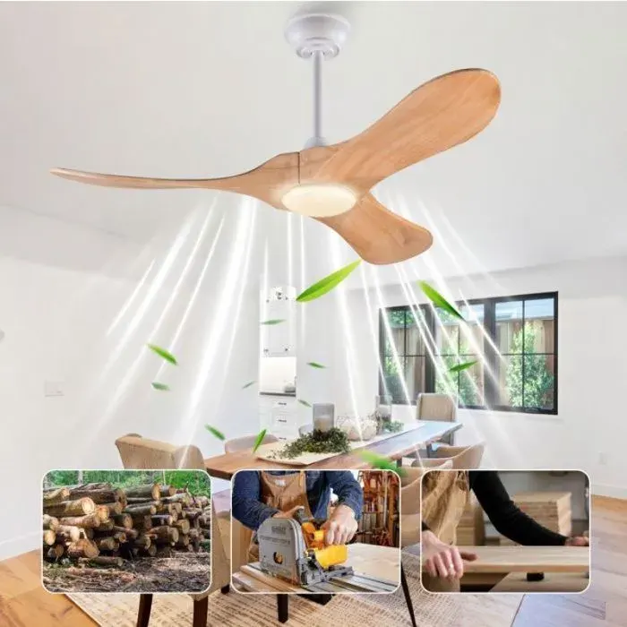Ventilateur plafond 42 pouces avec éclairage LED télécommande 3 pales en bois 6 vitesses réversible