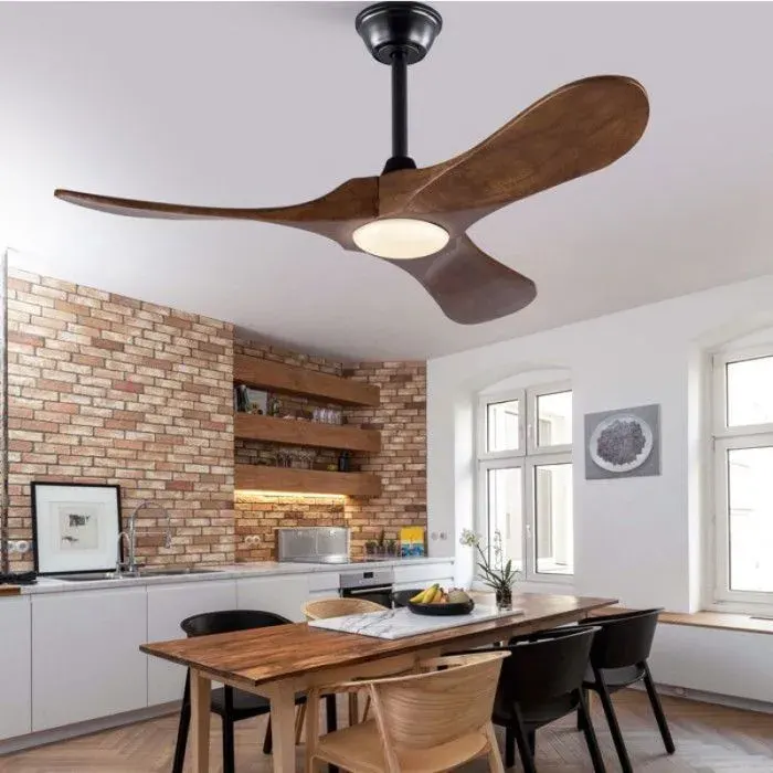Ventilateur plafond 42 pouces avec lumière LED 6 vitesses télécommande noir et noyer