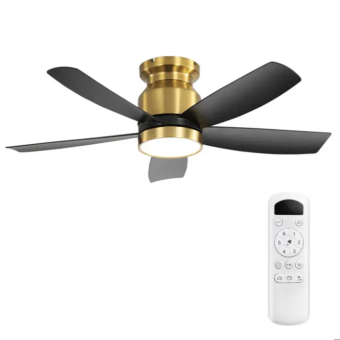 Ventilateur Plafond 42 Pouces Noir Or Ventilateur Luminaire FloraGrace Pour Chambre 6 Vitesses Timer 10668x10668x363cm