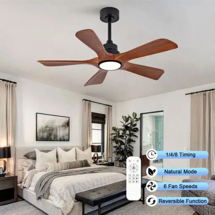 Ventilateur plafond 42 pouces pour salon chambre 5 pales modernes lumière ajustable 3 couleurs 6 vitesses + télécommande
