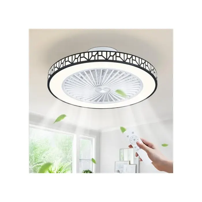 Ventilateur Plafond 48cm 6 Vitesses Réversible éclairage Plafonnier Ventilateur led 3 Mémoire Position Noir Noir AMPOULE