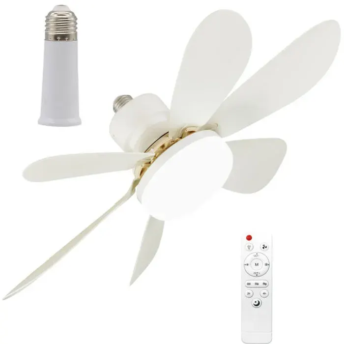 Ventilateur plafond 52 cm + lumière LED dimmable télécommande 3 vitesses E27 idéal chambre/salon
