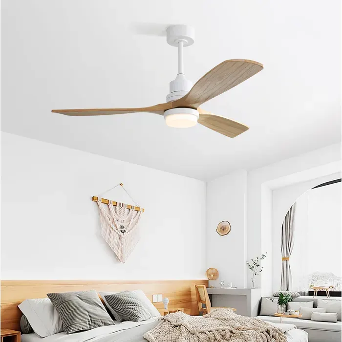 Ventilateur plafond 52 LED variable 6 vitesses 3 pales bois moteur DC inversible télécommande incluse