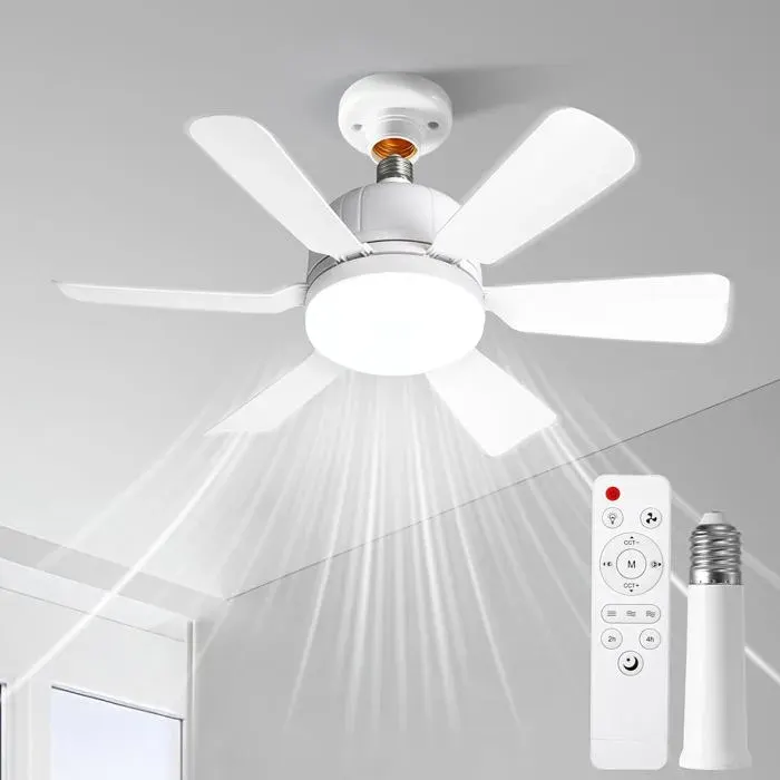 Ventilateur plafond 6 pales 40W + rallonge 120mm – télécommande 3 vitesses éclairage 2400 lm minuterie moteur silencieux DC