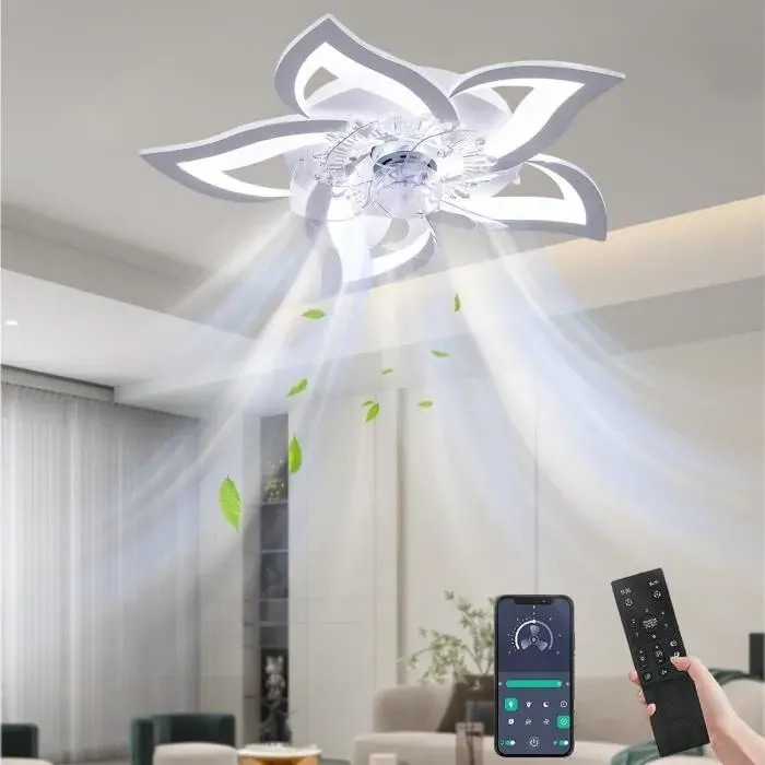 Ventilateur Plafond 6 Vitesse Dimmable Eclairage 3 Couleurs avec Télécommande-Contrôle APP Dia.69 cm éclairage décoratif au Plafond