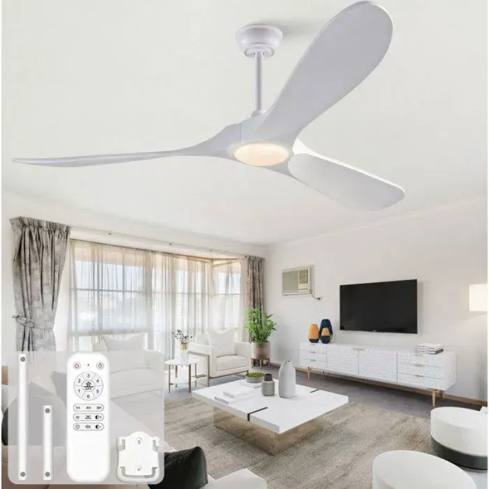 Ventilateur plafond 60 pouces avec LED intégrée télécommande 3 pales en bois massif blanc