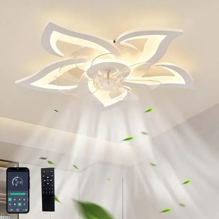 Ventilateur Plafond 69cm Plafonnier Ventilateur 3 Couleurs Réglables 6 Vitesses Réversible avec Minuterie et Mémoire Silencieux