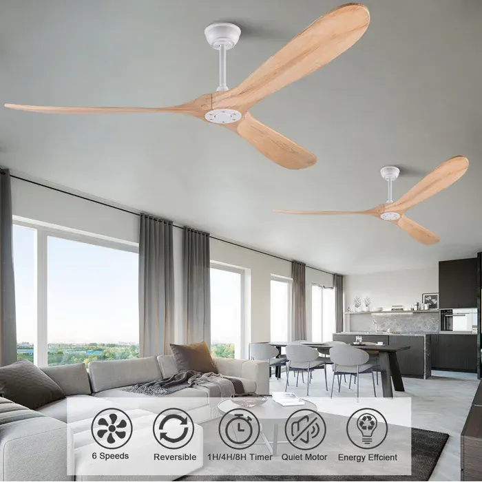 Ventilateur Plafond 70 Pouces Bois Modèle Sans Lumière FloraGrace Pour Salon Véranda 6 Vitesses 183x183x32cm