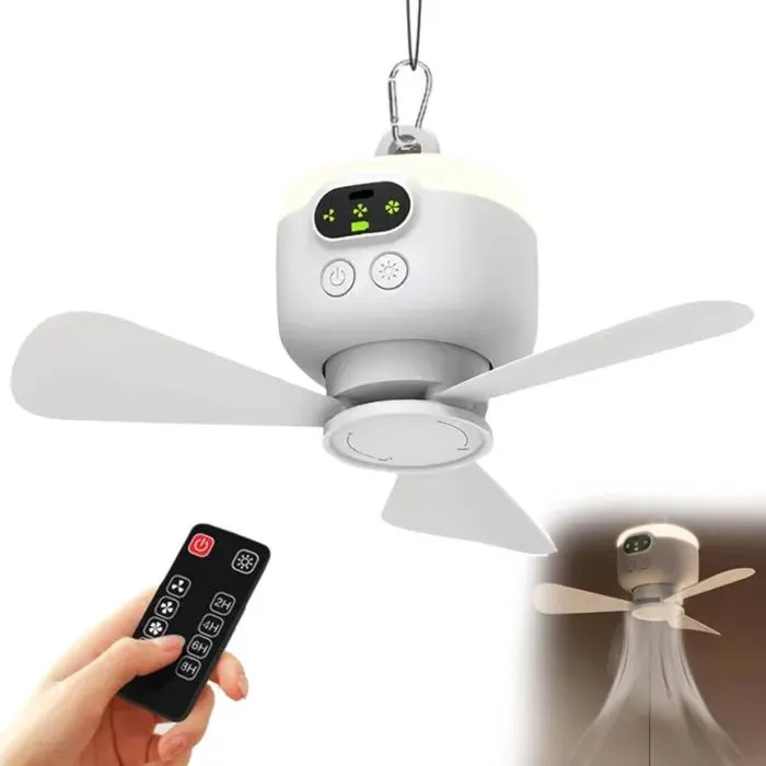 Ventilateur plafond - 8000 mAh à piles intelligent avec lumière rechargeable par USB avec télécommande 3 vitesses - USB