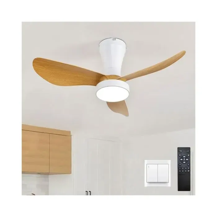 Ventilateur plafond 82cm avec lumière LED et télécommande – moteur DC silencieux bois design