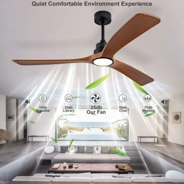 Ventilateur plafond avec éclairage 60 pouces 3 pales en bois design moderne 6 vitesses moteur silencieux lumière 3CCT télécomma