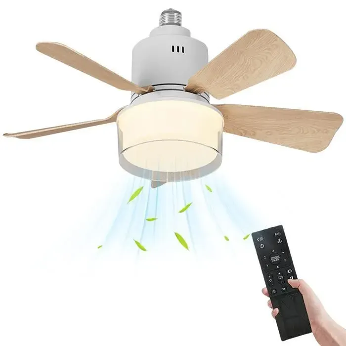 Ventilateur plafond avec éclairage LED dimmable 3 niveaux de vent moteur cuivre silencieux design compact 45x21cm E27