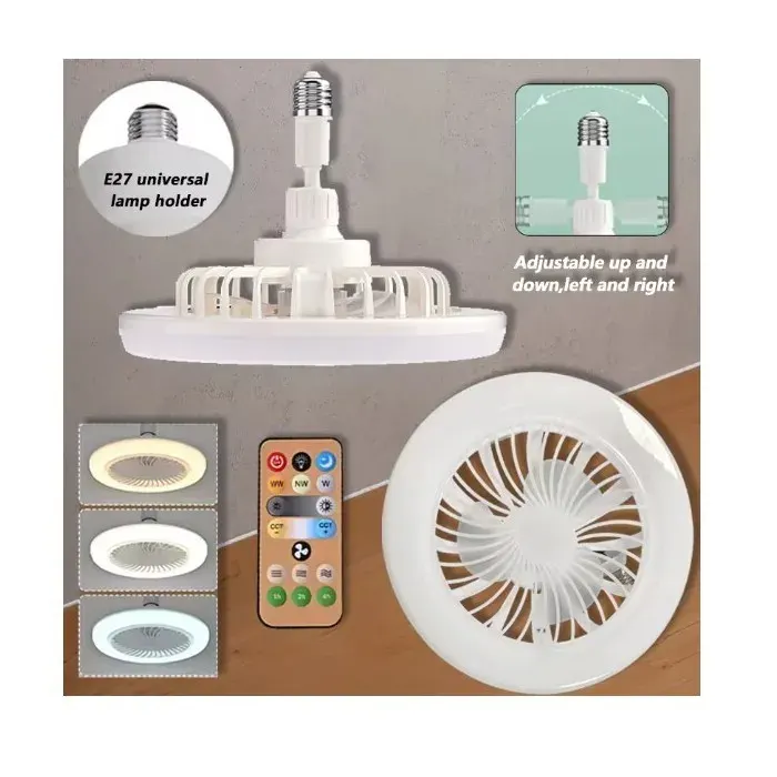 Ventilateur Plafond avec Lampe LED E27 30W – 2 en 1 3 Vitesses Intensité Réglable 3 Couleurs de Lumière Minuterie