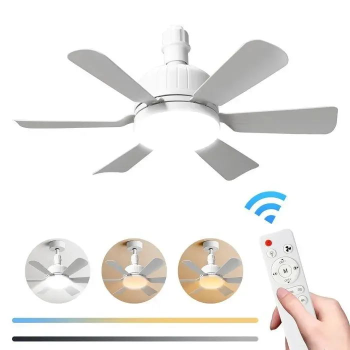 Ventilateur Plafond avec Lampe LED Télécommande 3 Vitesse 3 Températures de Couleur Minuterie 2/4h E27 Silencieux 40W