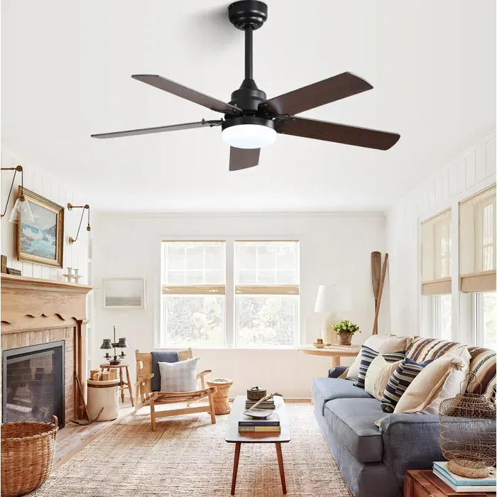 Ventilateur Plafond avec Lumiere 107 cm 6 Vitesses 5 Pales Dimmable télécommande Silencieux pour Chambre Salon