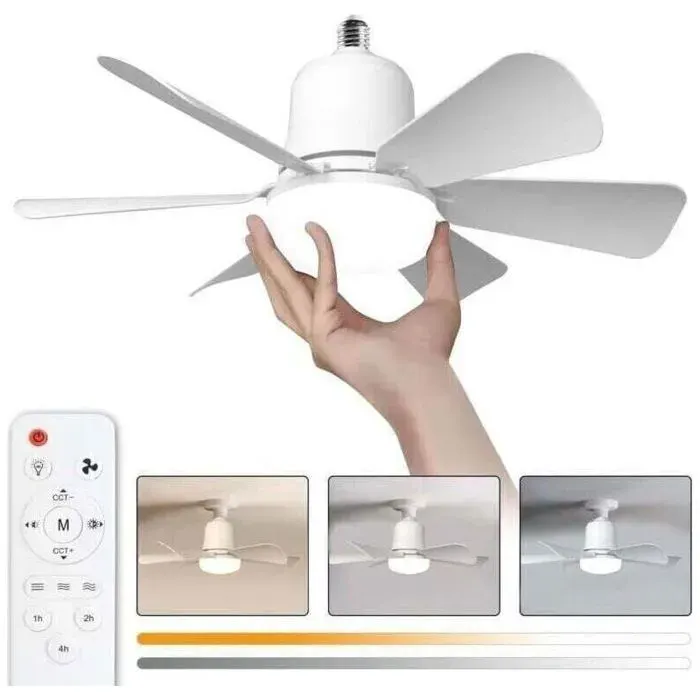 Ventilateur plafond avec lumiere 30W Lampe Ventilateur Plafond avec Douille E27 Dimmable Ventilateur Plafond LED pour Chambre Sal