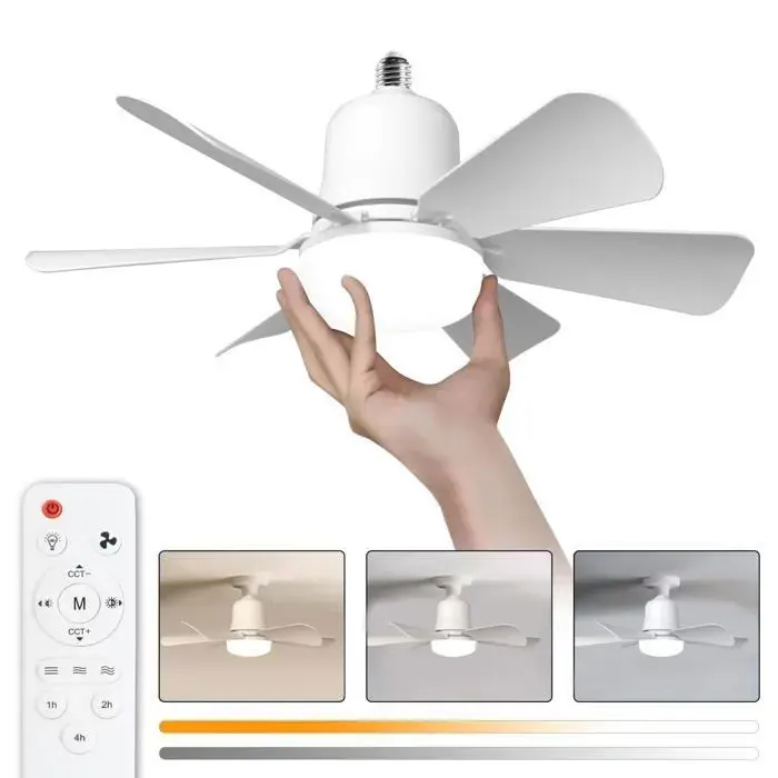 Ventilateur plafond avec lumiere 30W Lampe Ventilateur Plafond avec Douille E27 Dimmable Ventilateur Plafond LED (Blanc 30w)