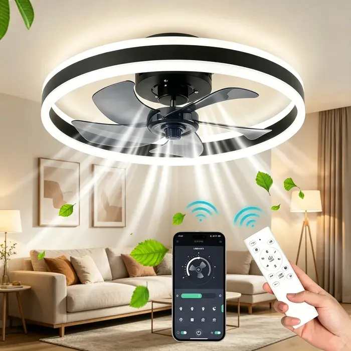 Ventilateur Plafond avec Lumiere - 40cm - 55W - Dimmable Silencieux 6 Vitesses Télécommande - pour Cuisine Chambre Salon - Noir