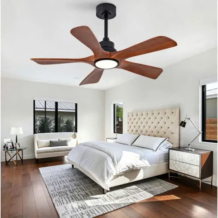 Ventilateur plafond avec lumière 42 pouces avec LED intégrée télécommande 6 vitesses fonction réversible marron noir