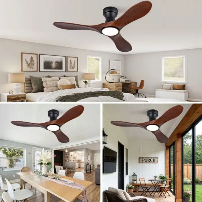 Ventilateur plafond avec lumière 42 pouces LED 3 pales bois massif rotation réversible 6 vitesses télécommande fournie salon