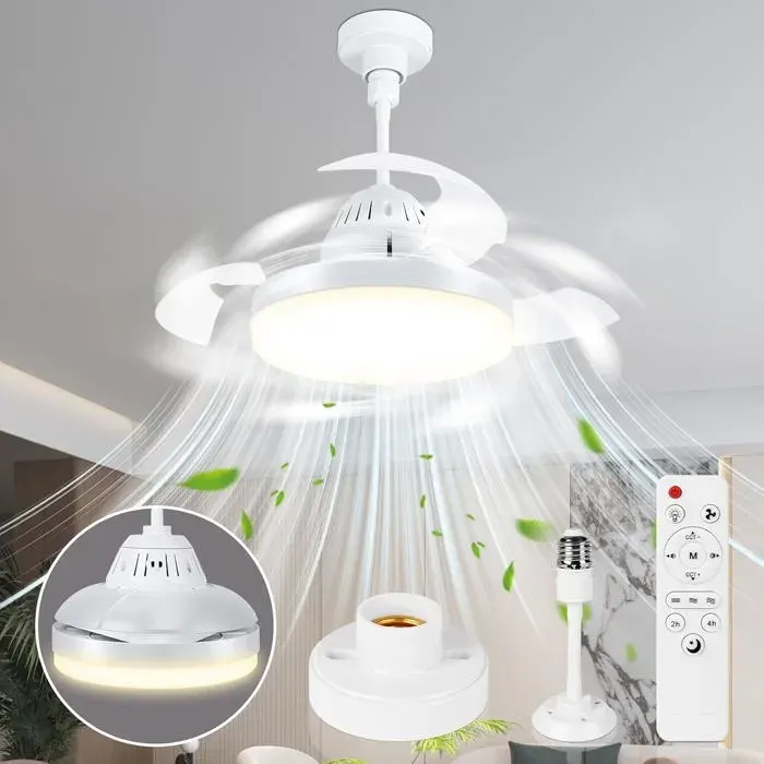 Ventilateur Plafond Avec Lumiere 43Cm Lustre Ventilateur De Plafond Pliable Avec Douille E27 Et Telecommande Petit Lampe-B