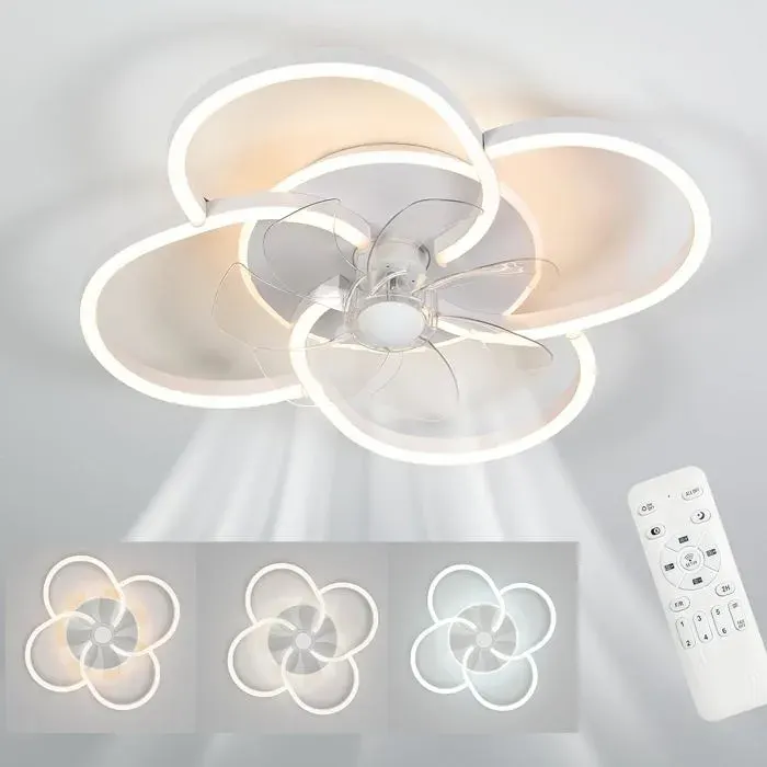 Ventilateur plafond avec lumiere 53CM Plafonnier ventilateurPlafonnier Dimmable 3000K-6000K6 vitesses Minuterie 2h49W (36W+13W)