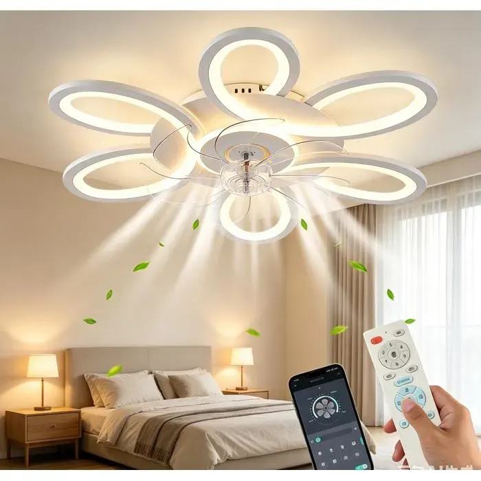 Ventilateur Plafond avec Lumiere - 6 vitesses Fan Silencieux et LED lumière réglable - Télécommande - Pour Cuisine Chambre Salon