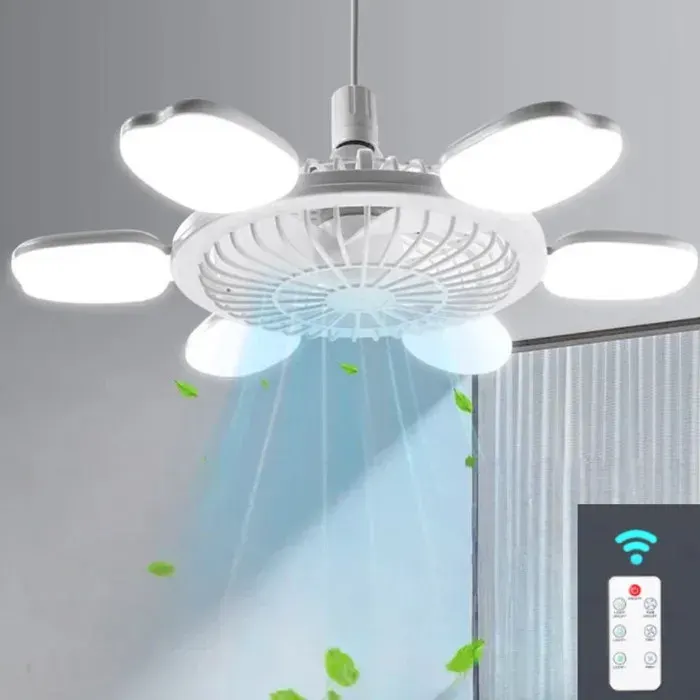 Ventilateur plafond avec lumiere 60W E27 Ampoule Ventilateur Plafond 6 Vitessesventilateur plafond silencieux Forme de pomme — coloris Blanc