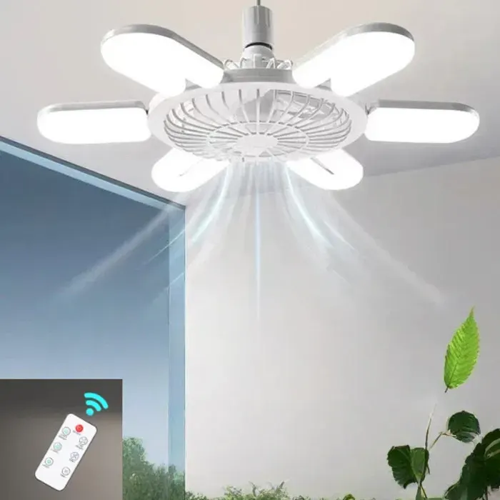 Ventilateur plafond avec lumiere 60W E27 Ampoule Ventilateur Plafond 6 Vitessesventilateur plafond silencieuxForme en U — coloris Blanc