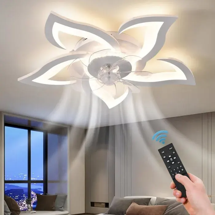 Ventilateur plafond avec lumière 69 cm – Plafonnier ventilateur 50 W silencieux variateur 6 vitesses 3 couleurs contrôle APP