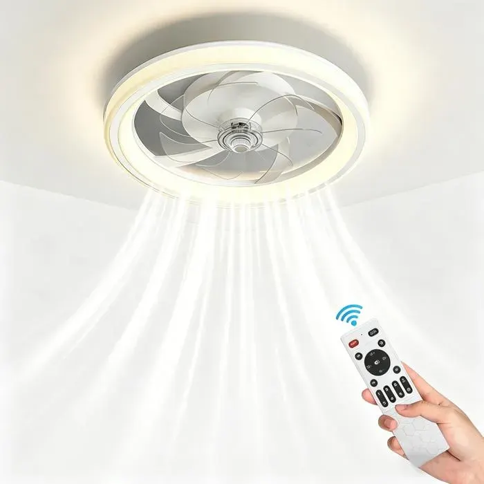 Ventilateur Plafond avec Lumiere - avec Dimmable Eclairage 3 Couleurs - Silencieux - 6 Vitesses - pour Cuisine Chambre Salon - Blanc