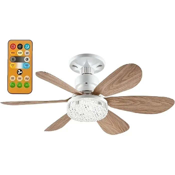 Ventilateur plafond avec lumière bois 3 températures de couleurs 3 vitesses télécommande pour salon chambre bureau