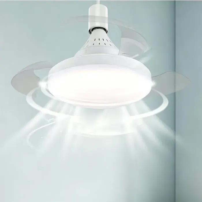 Ventilateur plafond avec lumière E27 silencieux 30W ventilateur à douille avec télécommande 3000 K-6500 K pour coucher salon