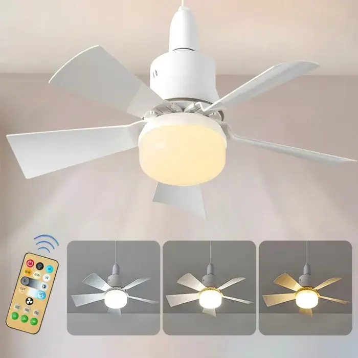 Ventilateur Plafond avec Lumiere et Telecommande 3 Vitesses Minuterie Douille E27 Ventilateur Dimmable pour Chambre Cuisine Salon