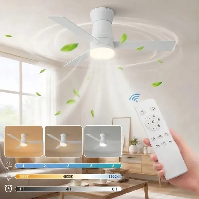 Ventilateur Plafond avec Lumiere et Télécommande-42(107 cm)-3 Pales -Dimmable Silencieux6 Vitesses Minuterie SilencieuxBlanc