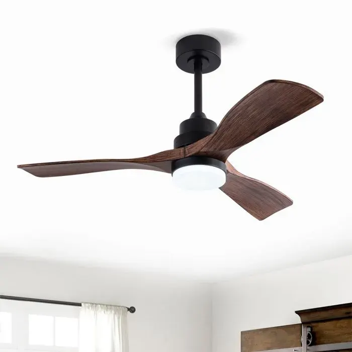 Ventilateur plafond avec lumière et télécommande 42 pouces moteur DC réversible silencieux moderne à 3 pales de couleur noyer