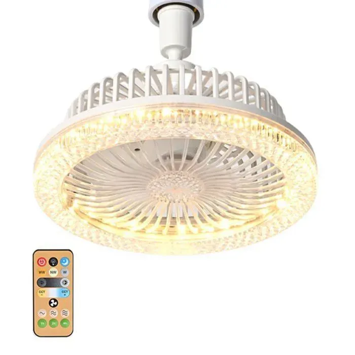 Ventilateur Plafond avec Lumiere et Telecommande E26/E27 Lampe Ventilateur Plafond Minuterie Réglable 3 Vitesses & 3 Couleur YYV — coloris Blanc