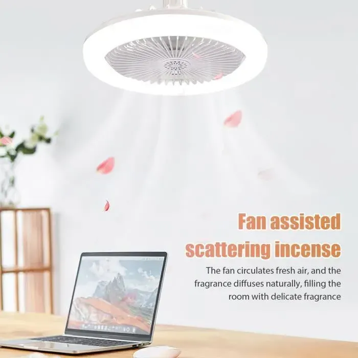 Ventilateur plafond avec Lumière et Telecommande LED Ventilateur Dimmable Plafonnier avec 30W E27 Lampe Intégrée Aromathérapie